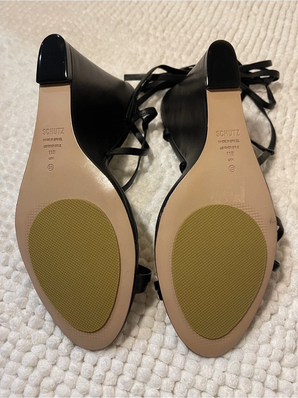 SCHUTZ Black Strappy Lace-Up Wedge Sandals